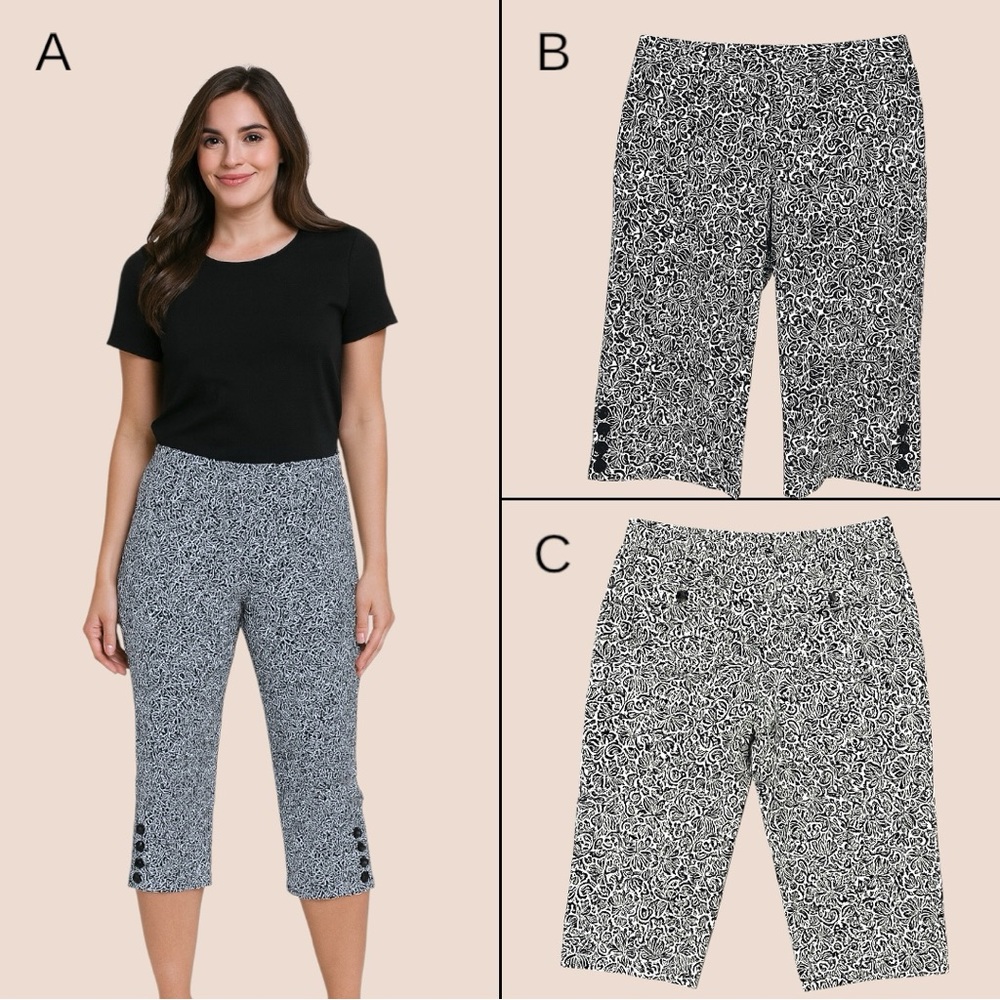 Petite Sophisticate Black and White Floral Pants